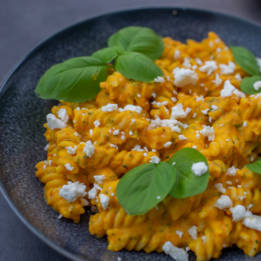 PASTA WITH SPINACH, PUMPKIN AND FETA